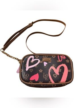 Love Heart Monogram Print Crossbody Bag
